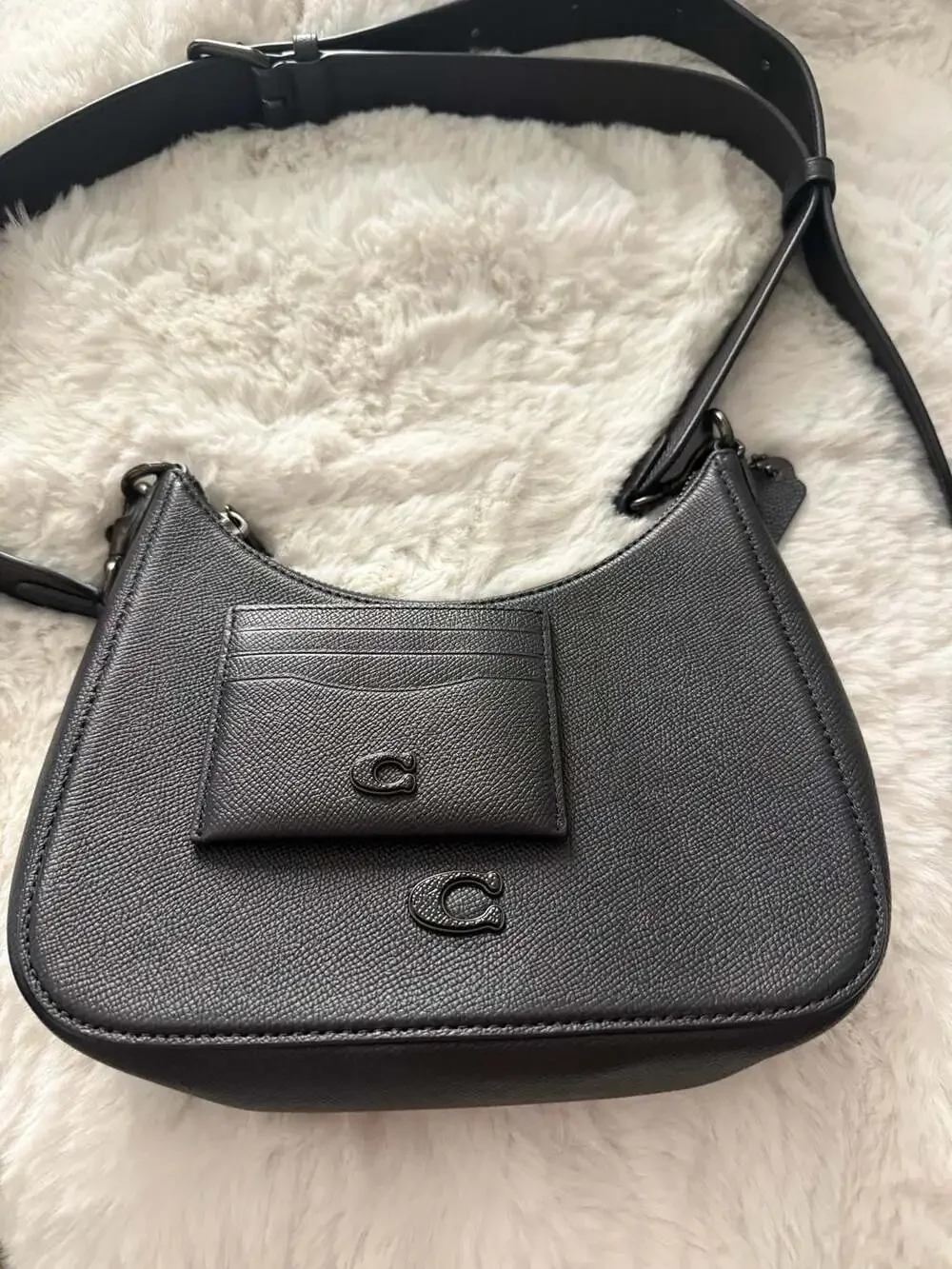 Coach CJ842 Hobo Crossbody Bag in Black Crossgrain Leather